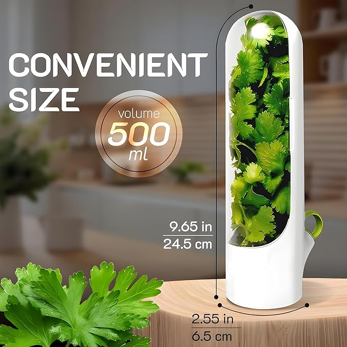Fresh Herb Saver Pods – Fresh Herb Keeper for Refrigerator | BPA-Free Transparent Storage for Mint,spinach,Basil,Parsley,Coriander,Green Garlic & More | Keeps Herbs Fresh Longer (6Wx25H cms)