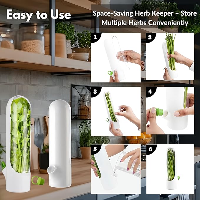 Fresh Herb Saver Pods – Fresh Herb Keeper for Refrigerator | BPA-Free Transparent Storage for Mint,spinach,Basil,Parsley,Coriander,Green Garlic & More | Keeps Herbs Fresh Longer (6Wx25H cms)